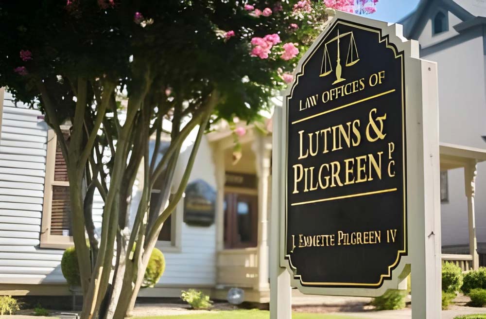 Exterior law office sign for Lutins & Pilgreen, PC